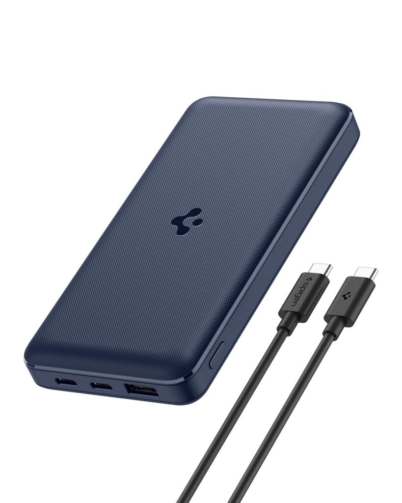 Spigen ArcPack 20000mAh Power Bank, PD3.0, Fast Charging, 22.5W Max Output, 2 Type-C Ports, 1 USB-A Port- (ABS+PC, Navy Blue)