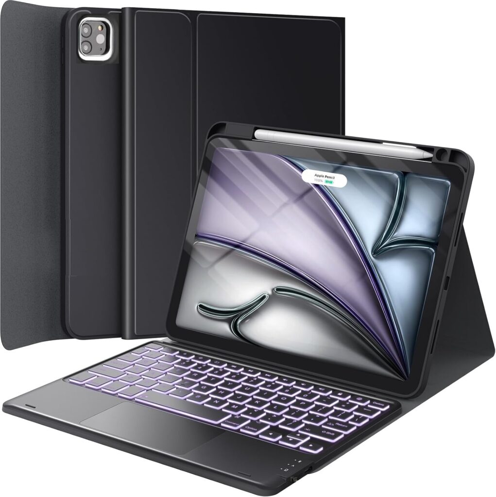 typecase Keyboard for iPad Air 11 (M3/M2, 2025/2024), Pro 11 (4th/3rd/2nd/1st Gen) & iPad Air 5th/4th, Multi Touch Trackpad & 7-Colors Backlits, Magnetic Detachable Wireless Keyboard case, Pen Holder