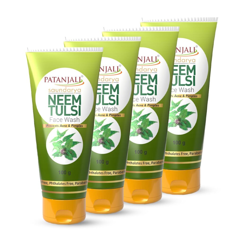 Patanjali Saundarya Neem Tulsi Face Wash, for Clean and Fresh Skin with Natural Ingredients for Daily Use 100g (Pack of 4)