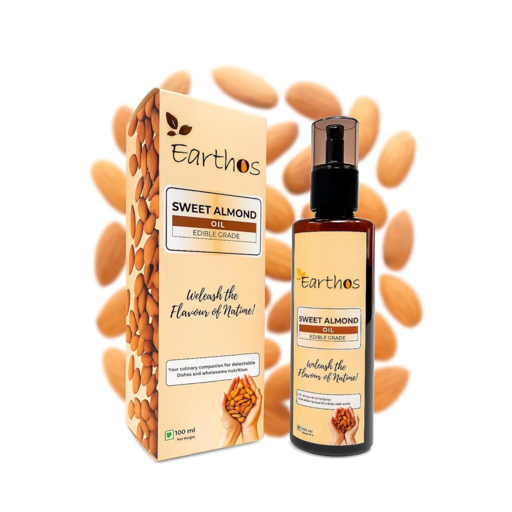 Earthos 100% Sweet Almond Oil | Body | Edible grade | Vitmanin E | authentic | Natural | Good for Skin | Good for Hair | 100ml