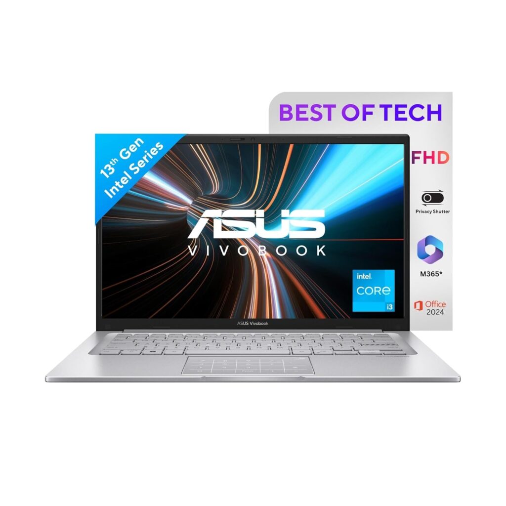 ASUS Vivobook 14, Intel Core i3 13th Gen 1315U, 8GB RAM, 512GB SSD, FHD 14", Windows 11, Office Home 2024, Cool Silver, 1.40kg, X1404VA-NK761WS, Intel UHD, M365 Basic (1Year)*, Backlit Keyboard Laptop