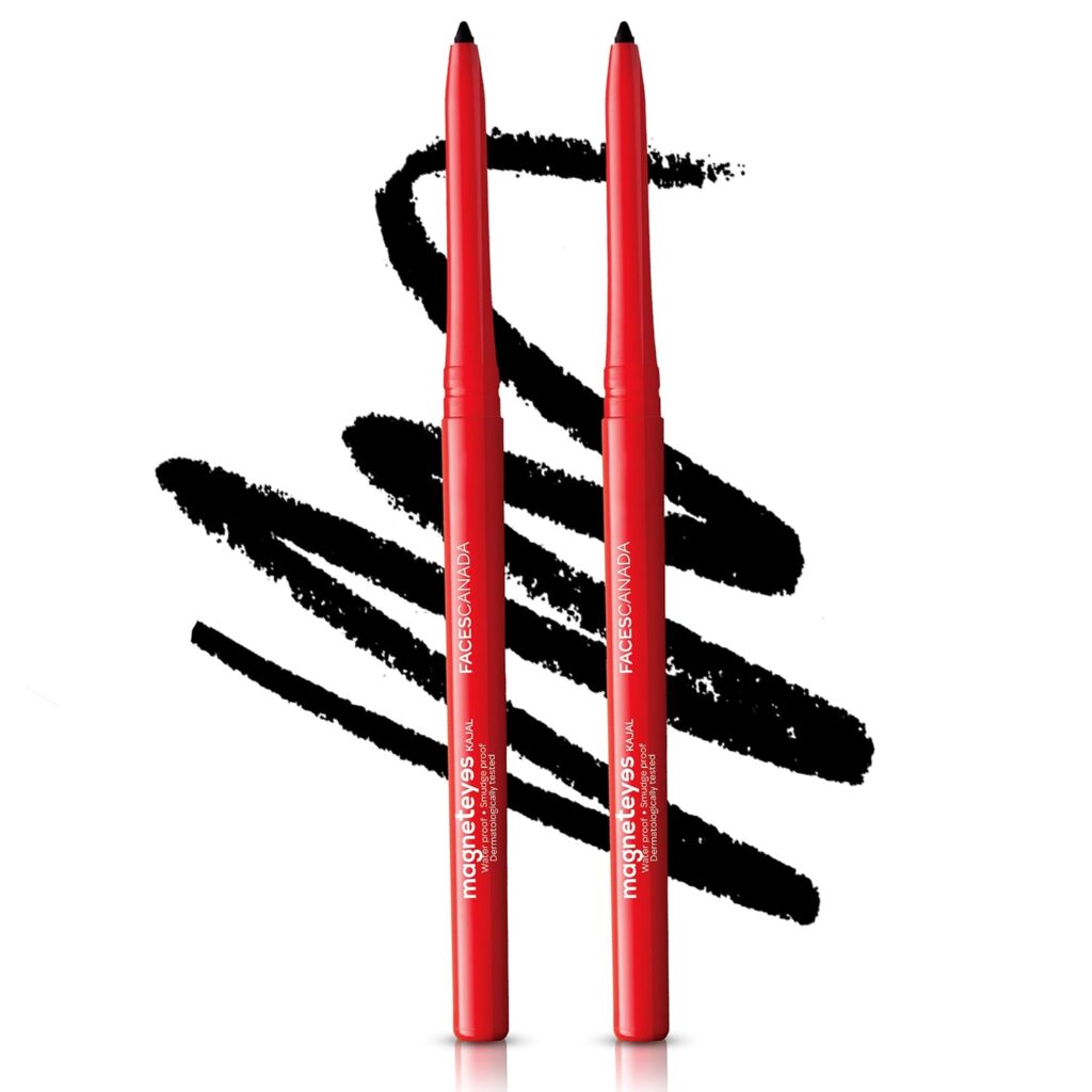 FACES CANADA Magneteyes Kajal - Black, 0.35g (Pack of 2) | 24 Hr Long Stay | One Stroke Smooth Glide | Waterproof, Smudgeproof & Fadeproof | Deep Matte Finish | Enriched With Almond Oil & Vitamin E