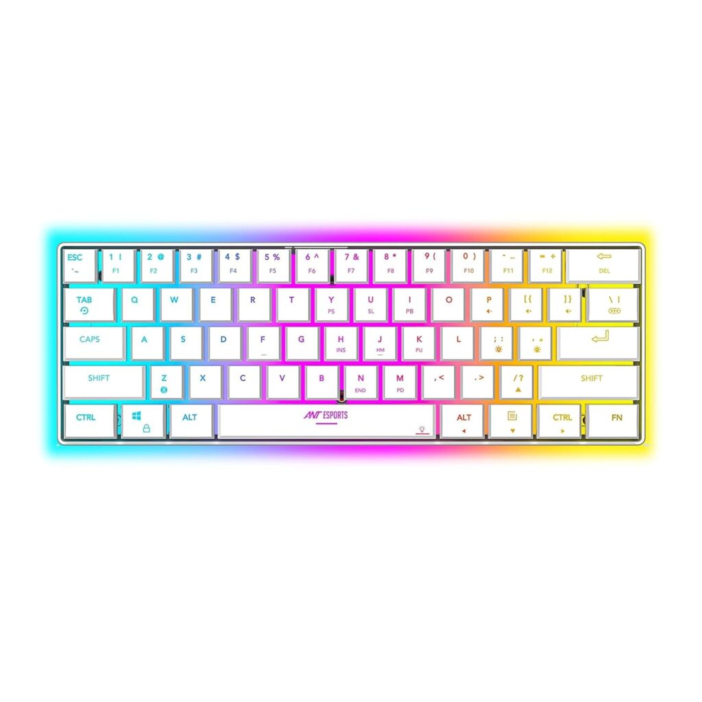 Ant Esports MK1500 Mini 60% Pro RGB Wireless Gaming Keyboard with Membrane Switches for PC / Mobile / Tablets / Laptop / TV's- White