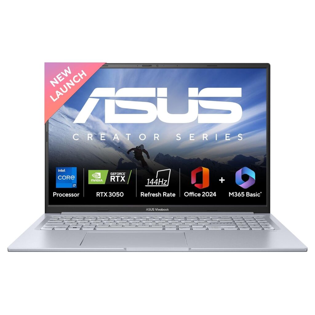 ASUS Vivobook 16X,Intel Core i7-13620H,Creator/Gaming Laptop(RTX 3050-4GB/16GB RAM/512GB SSD/FHD+/16"/144Hz/Backlit Keyboard/M365 Basic (1Year)*/Office Home 2024/Cool Silver/1.8 Kg) K3605VC-RP492WS