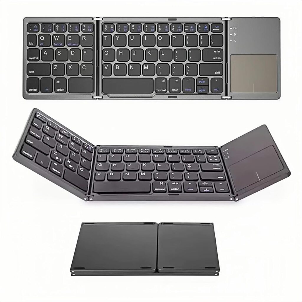 Guiheng Foldable Bluetooth Keyboard with Touchpad, Portable Wireless Keyboard Rechargeable Full Size Ultra Slim Pocket Folding Key Board for Android Windows iOS Tablet & Laptop-Grey