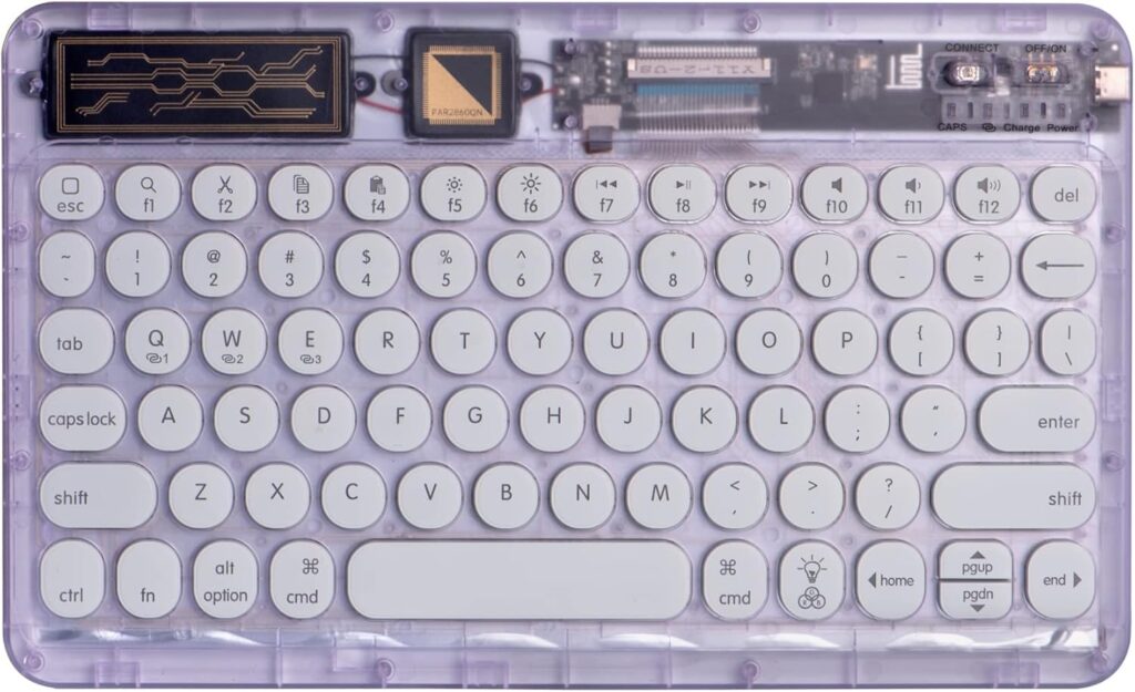 REES52 Bluetooth Keyboard for iPad, Ultra-Slim Wireless Keyboard for PC Smartphone Tablet Laptop, Rechargeable Keyboard for iOS Android Windows, Transparent