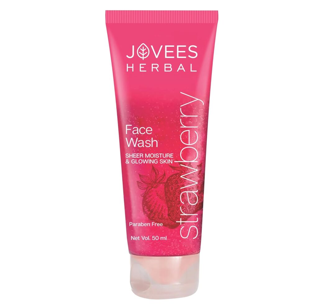 Jovees Herbal Strawberry Face Wash For Hydrating & Glowing Skin with Strawberry Ext. | Gentle Cleanser For Brightens, Removes Pigmentation | For Normal to Dry Skin Type - 50ml