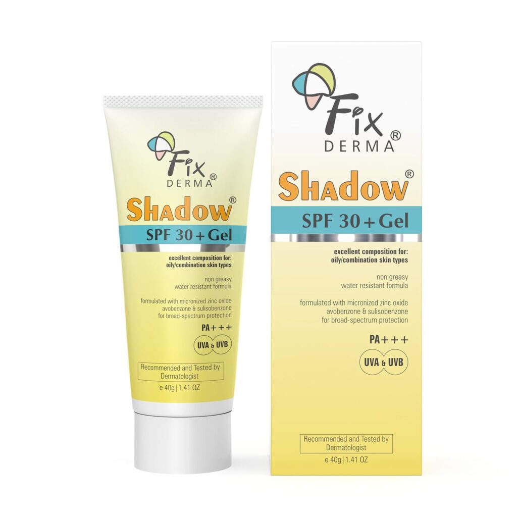 Fixderma Shadow Sunscreen SPF 30+ Pa+++ Gel For Oily Skin | Lightweight, Water Resistant, No White Cast | Broad Spectrum Sunscreen Gel For UVA & UVB Protection | Women & Men | 40gm