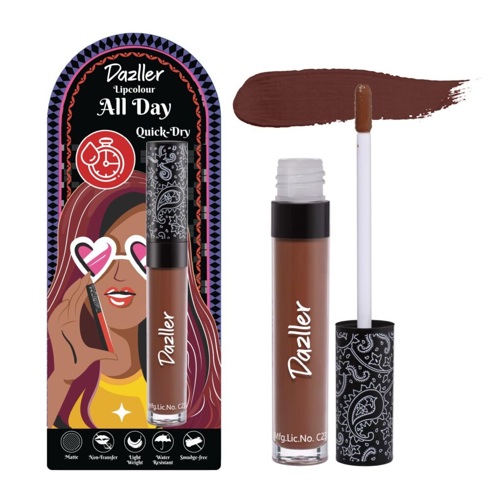Dazller All Day Lipcolour Quick Dry|Moisturizing Kokum Butter|Brown Liquid Lipstick for Women|Non-Transfer|8hr stay|QDLC025 HazelnutCup|6g