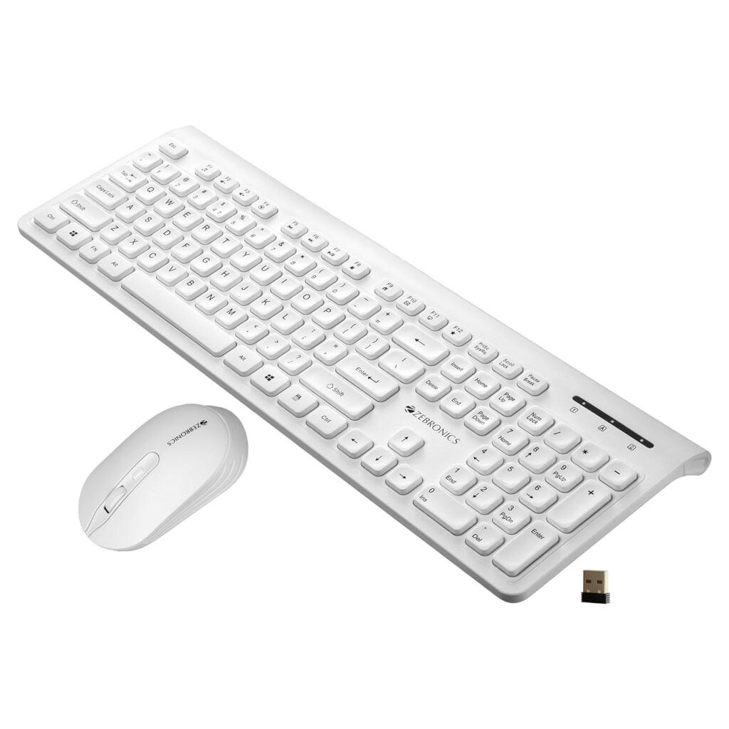 ZEBRONICS Companion 130 2.4GHz Wireless Keyboard & Mouse Combo, 105 Keys, 12 Integrated Multimedia Keys, 4 Button Mouse, Upto 1600 DPI, High Precision, Advanced Optical Sensor (White)