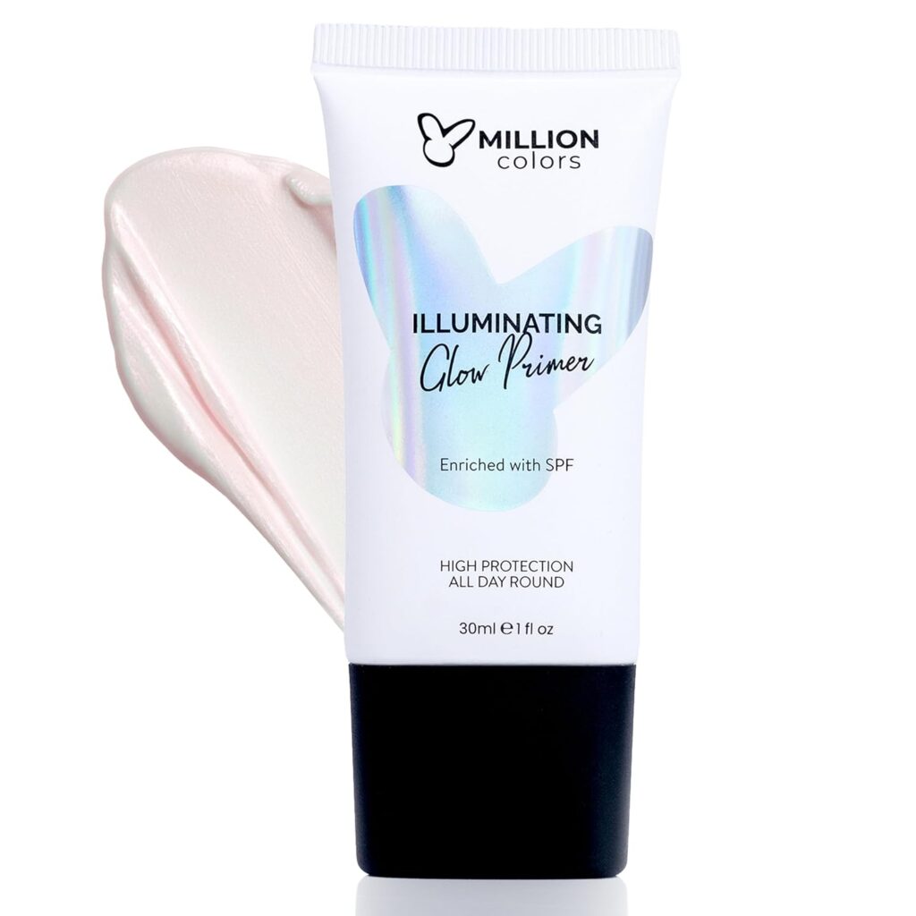 Million Colors Illuminating Strobe Cream for Face | Rose Gold Strobe Cream + Primer + Face Highlighter | Hydrating Makeup Base with SPF | Infused With Hyaluronic Acid, Niacinamide, Jojoba Oil & Shea Butter for Radiant Skin 30Ml