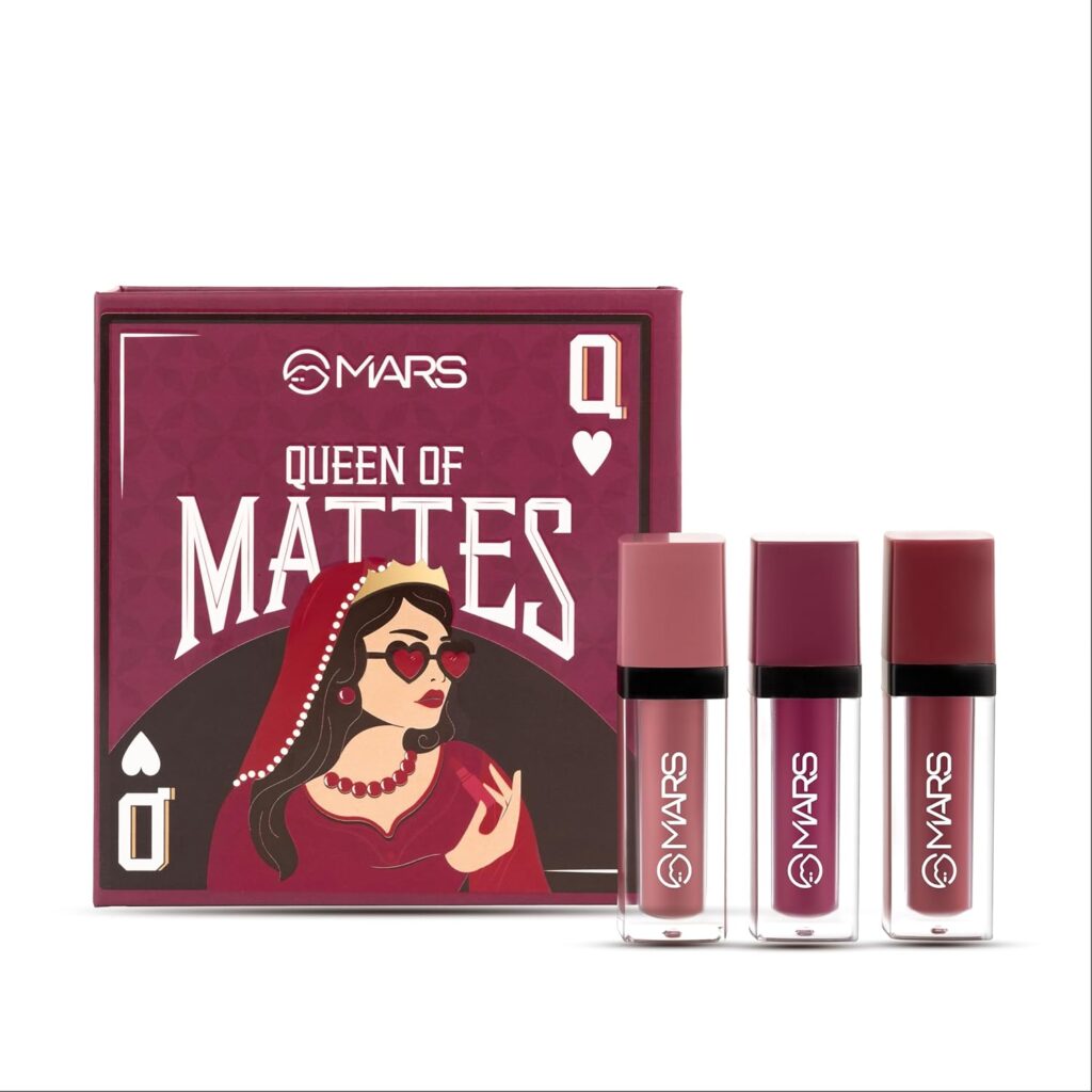 MARS Queen of Mattes Liquid Lipsticks Box Set of 3 (13.5 ml) (PLUMS & MAROONS) | Smudgeproof & Transferproof | Intense Pigmentation Long-Lasting Wear | Customizable Colors | Matte Finish