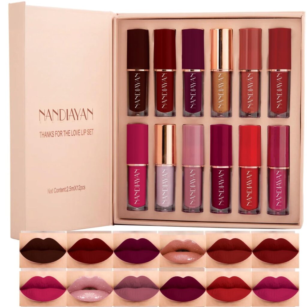 Nandiayan Mini Lipstick Combo pack of 12 | Waterproof Matte Long Lasting & Smudge-Proof Lipstick Gift Set For Women | Non-Stick Mini Lipstick Set in Bold & Dark Shades | All Skin Tone- 2.5ml each