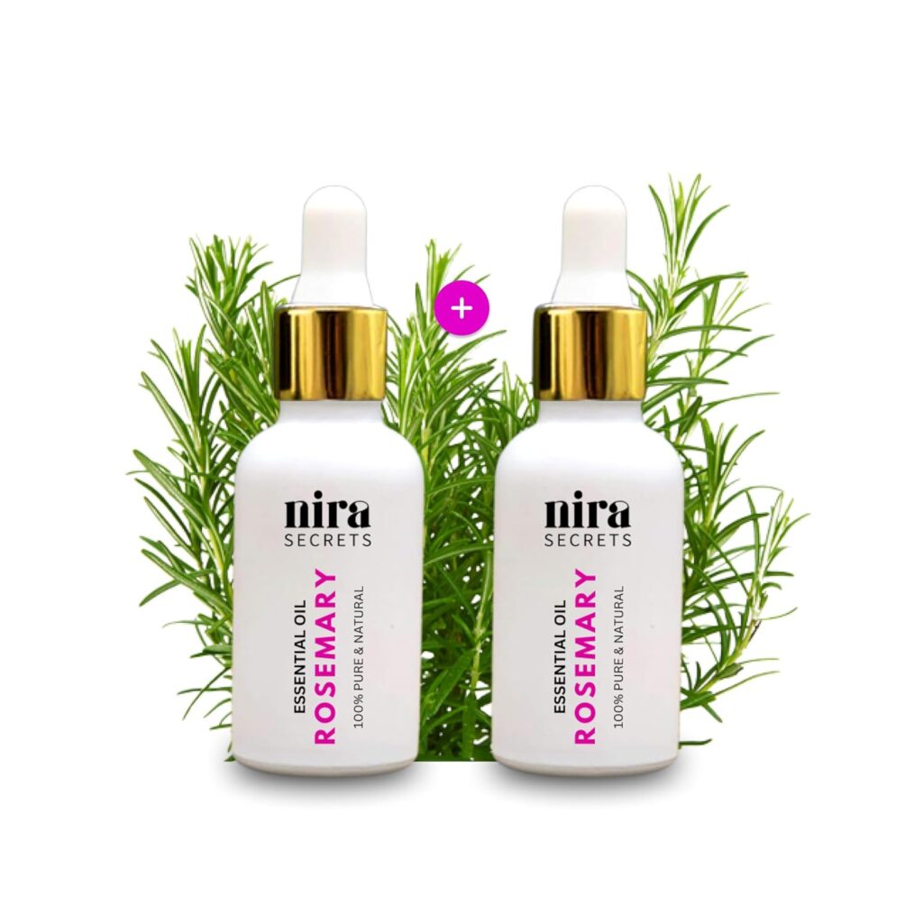 Nira Secrets 100% Pure Rosemary Essential Oil for Hair Growth & Scalp Health | Controls Hair Fall, Strengthens Roots & Nourishes Scalp – (15ml + 15ml) Pack of 2