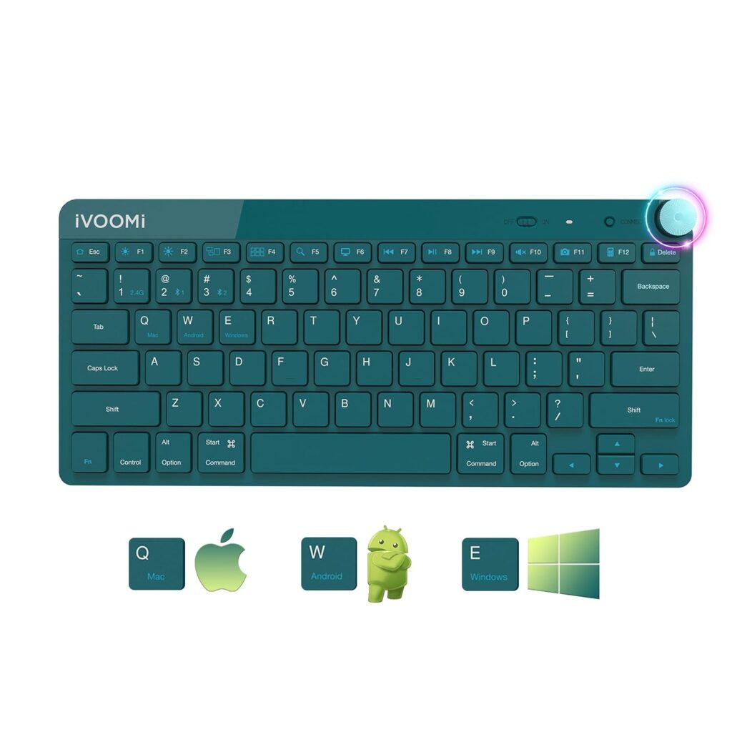 iVOOMi Finn Green Wireless 2.4 GHz/Dual BT Keyboard, BIS Approved, Noiseless Switches, Multimedia Keys with Rupees Key and Volume Knob, on/Off Switch, Win/Mac/Linux/Android - 1 Year Warranty