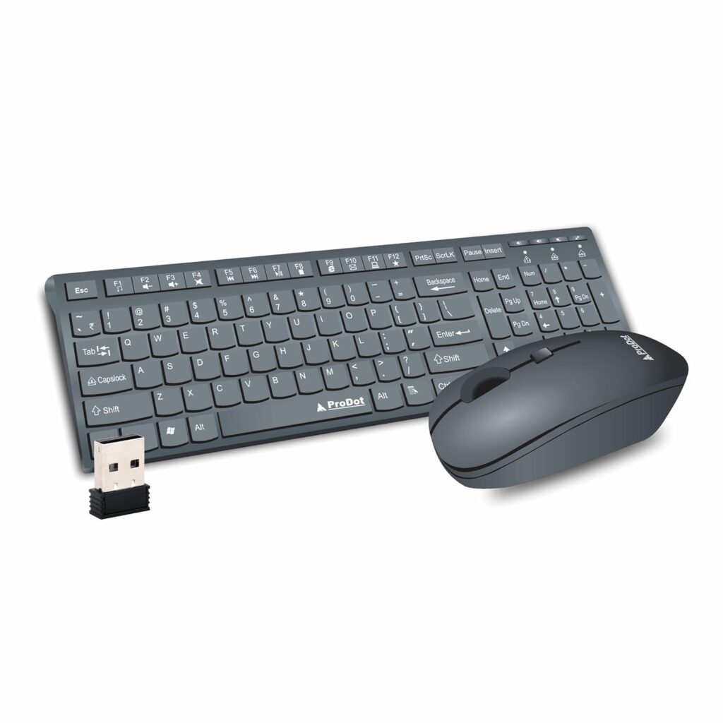 ProDot ProSeries Wireless Chicklet Keyboard Mouse Set I Plug & Play I Adjustable 1000-1600 DPI I 10M Keystrokes I Spill Resistant I 2.4Ghz 10m Range I Works with Windows, iOS, Linux