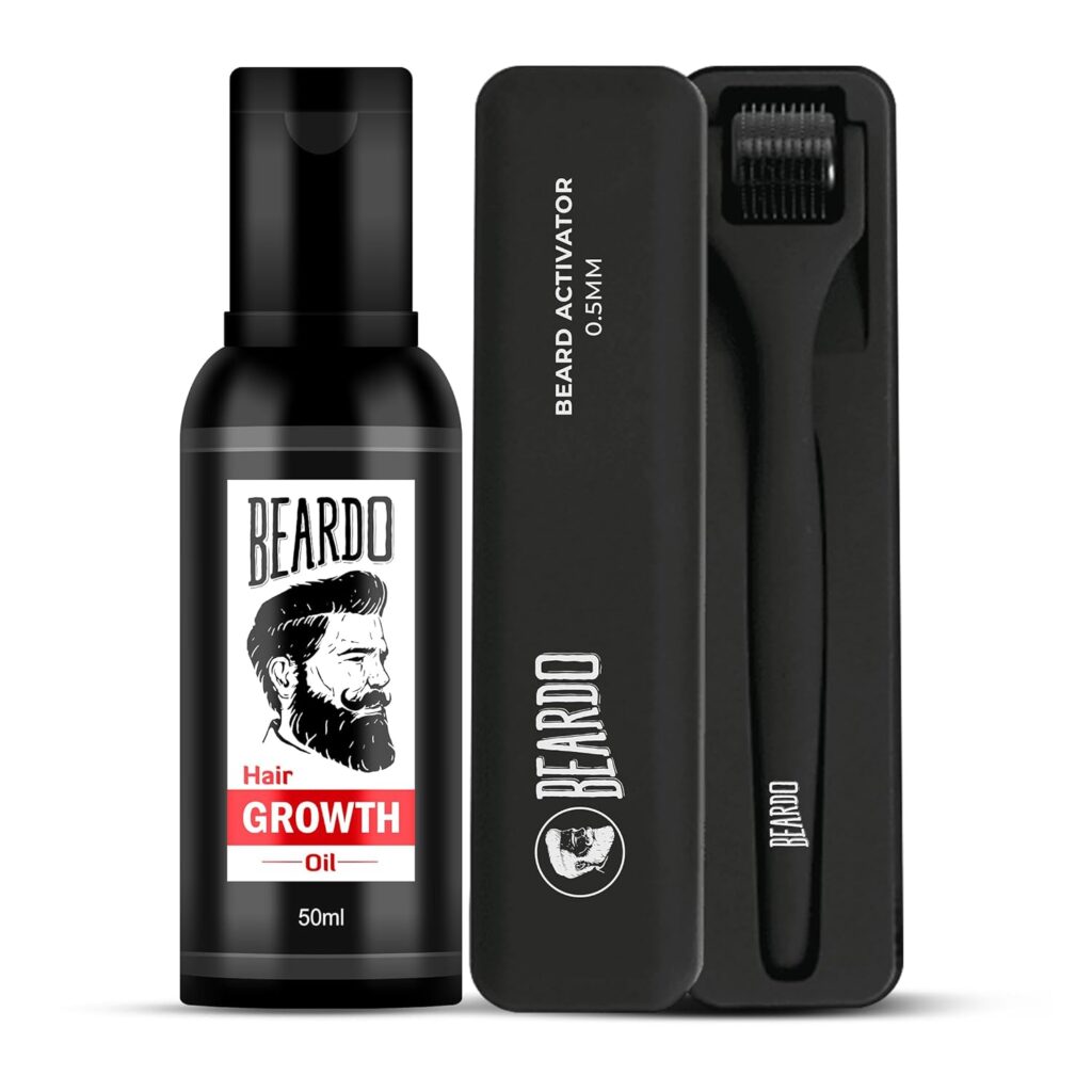 Beardo Beard Booster Combo | Beard Activator Advance Derma Roller for Men with 540 Chromium needles 0.5 mm | Beard and Hair Growth Oil - 50 ml for faster beard growth and thicker looking beard