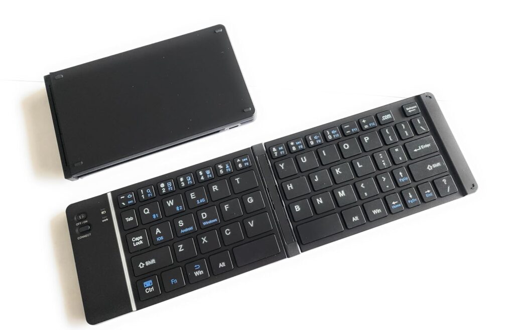 Khinda Portable Wireless Bluetooth Folding Keyboard Ultra Slim Pocket Size, Bluetooth Wireless, for iOS, Android and Windows Tablet, Smartphones (QWERTY Folding Keyboard Black)