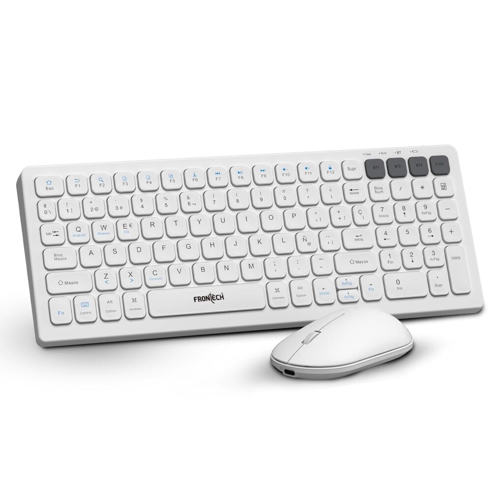 Frontech Wireless Rechargeable Keyboard & Mouse Combo | Dual-Mode 2.4 GHz & Bluetooth 5.0 |100-Key Slim Design Rechargeable 500 mAh Batteries |1000 DPI Precision (FT-1602A)