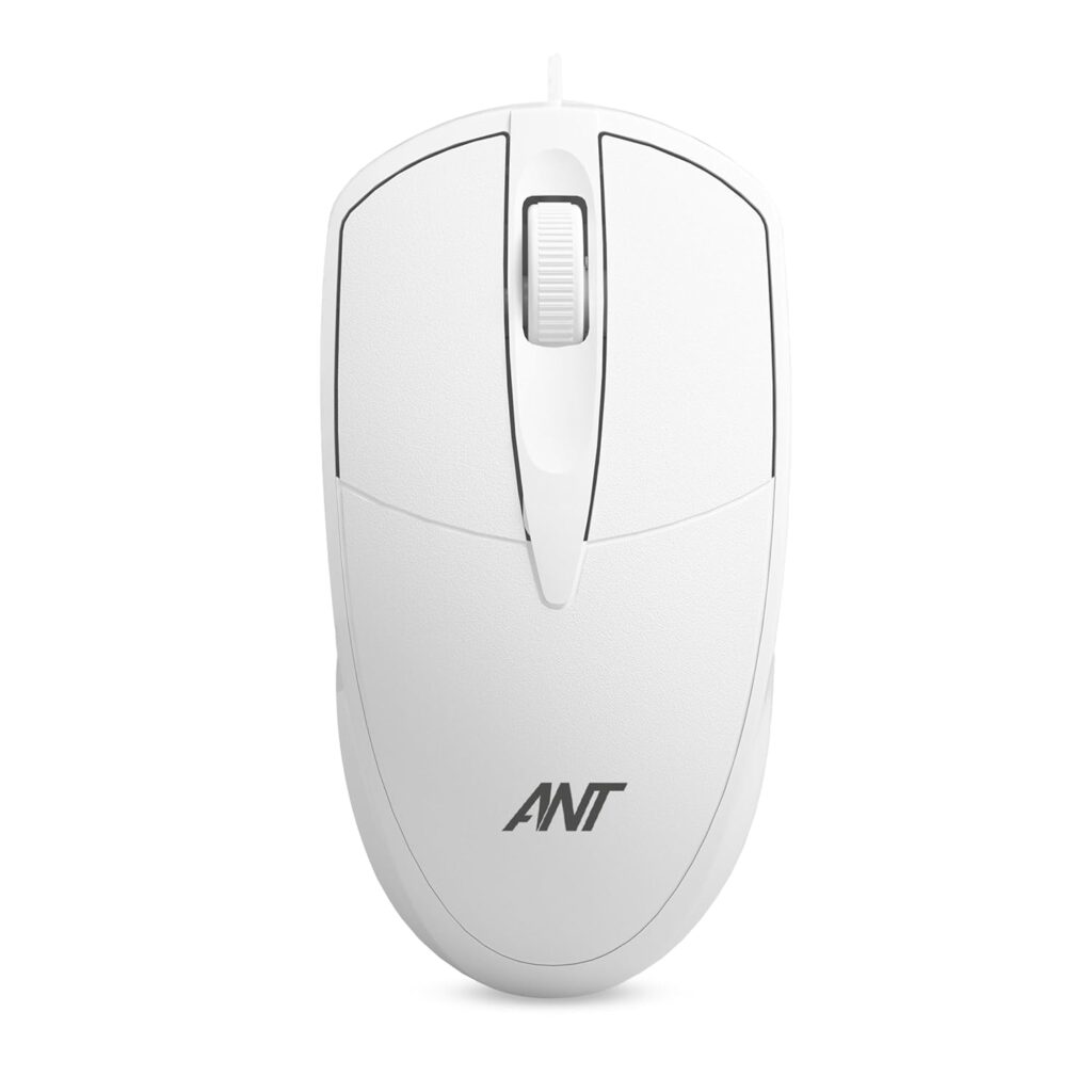 Ant Globe 10 Wired Optical Mouse with 1200 DPI, USB Connectivity, Lightweight Design, Durable 3 Buttons, Compatible with Windows/Mac/Linux White