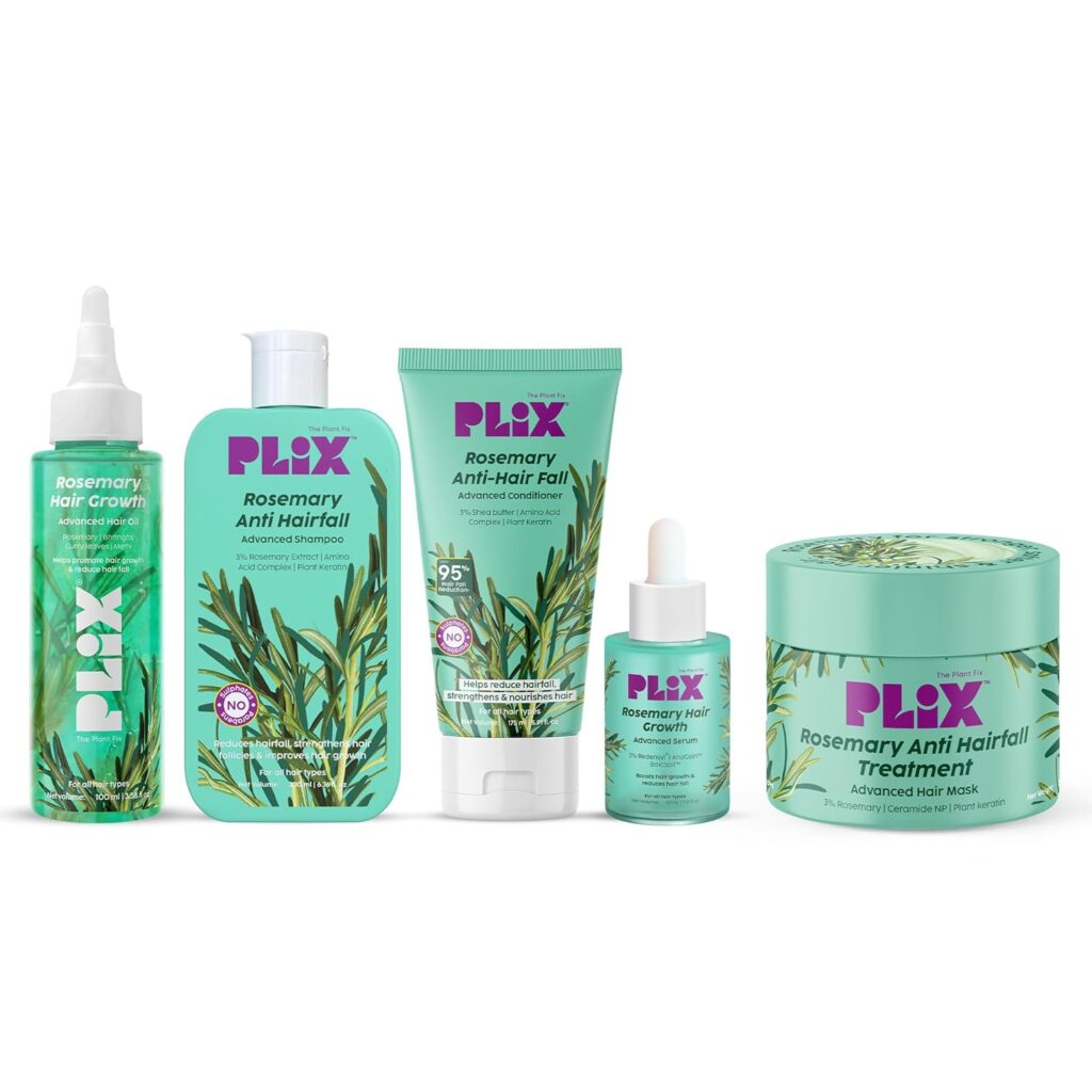 PLIX - THE PLANT FIX | Rosemary Advanced Anti Hairfall Kit with Serum, Shampoo, Conditioner, Hair Mask & Hair Oil | For Hair Thinning, New Hair Growth, Thicker Hair & More Volume | Clinically Tested