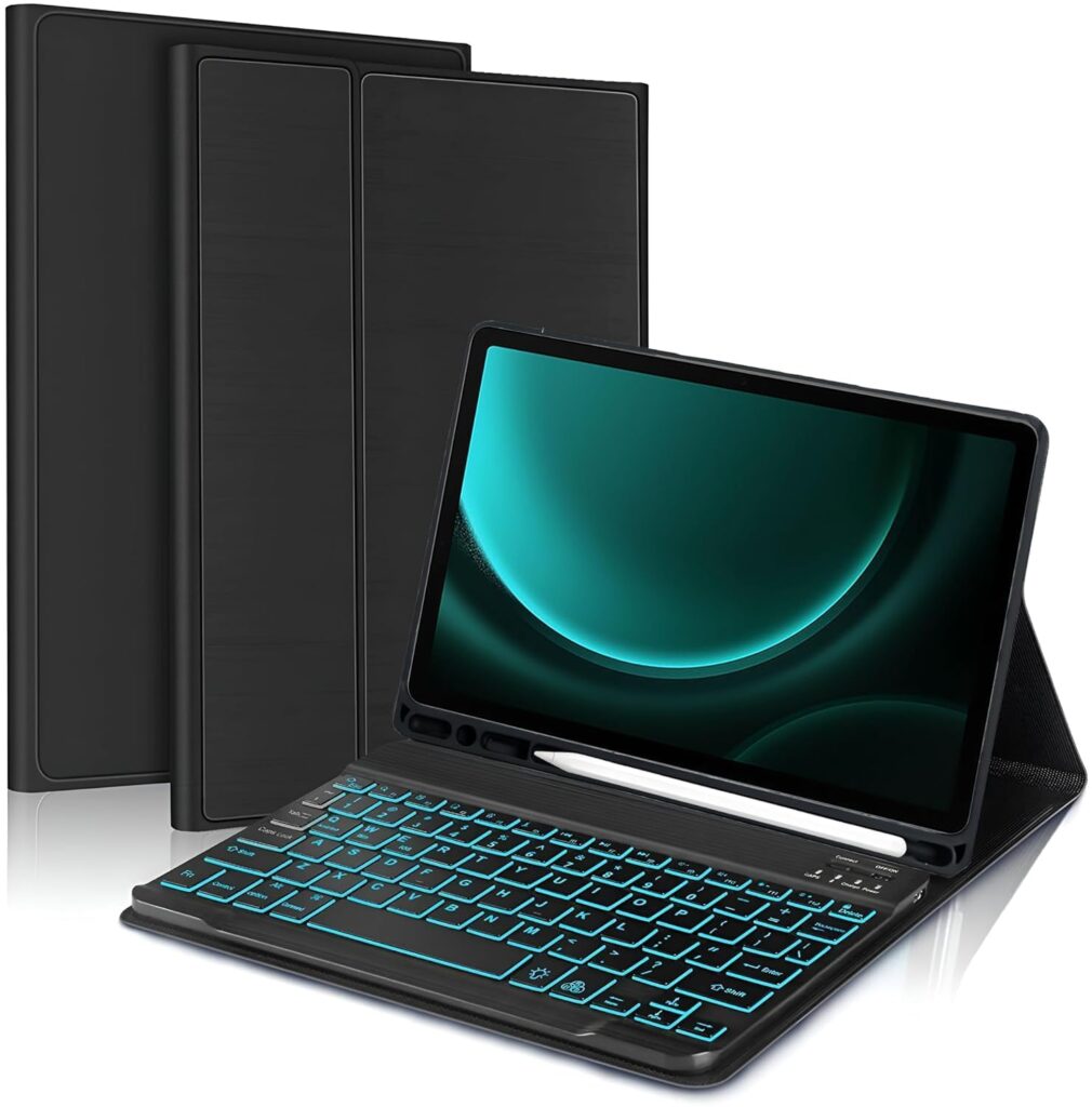 JUQITECH Keyboard Case Compatible with Galaxy Tab S10+/S9 FE+/S9+ 12.4, 7-Color Backlit Keyboard with S Pen Holder, Magnetic Detachable Wireless Keyboard & Slim Cover for S9 Plus/S9 FE Plus 2023