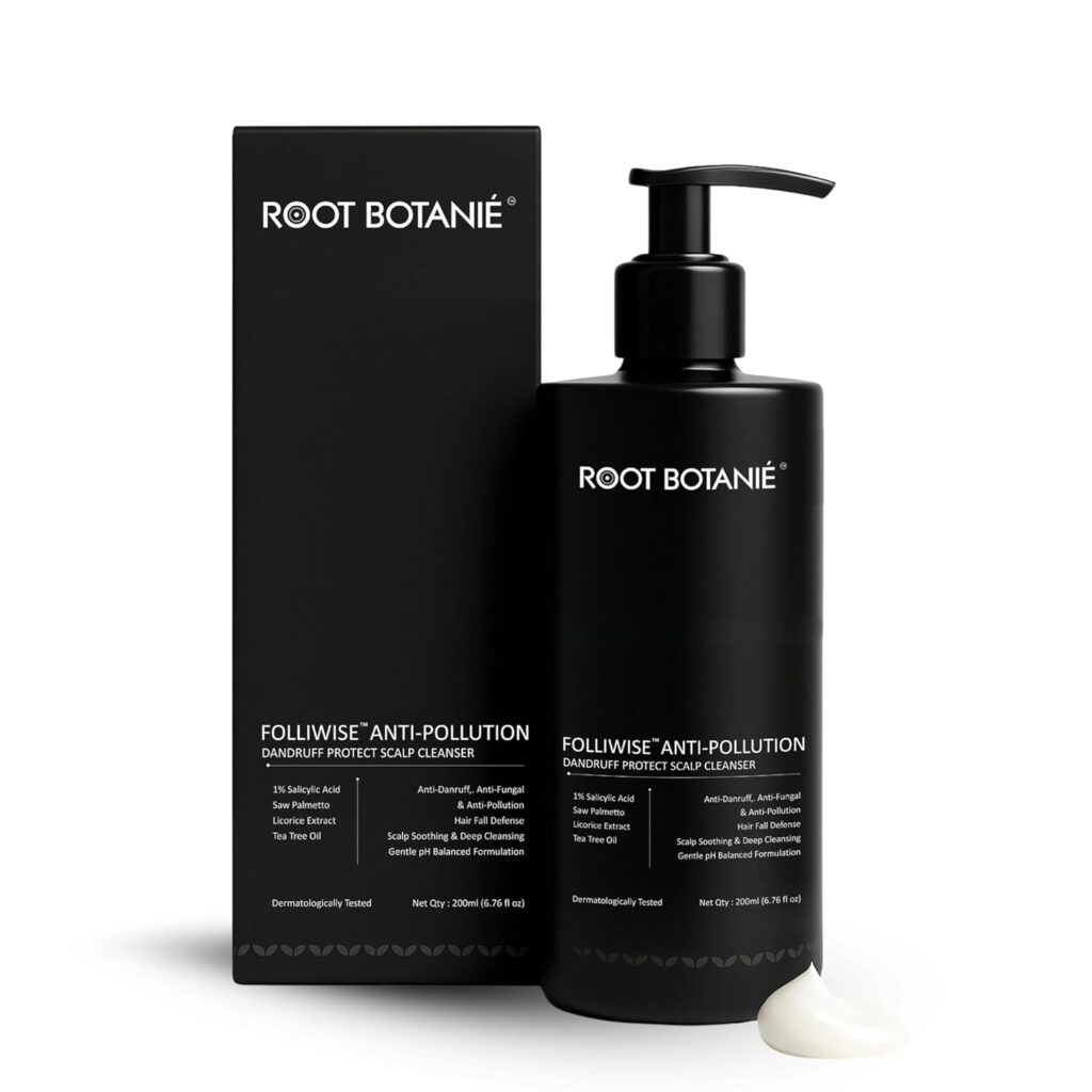Root Botanie FOLLIWISE Anti-Dandruff Anti-Pollution Shampoo with Salicylic Acid and Tea Tree for Oily Scalp Control, Dermatologist-Tested, Sulphate and Paraben Free, 200ml