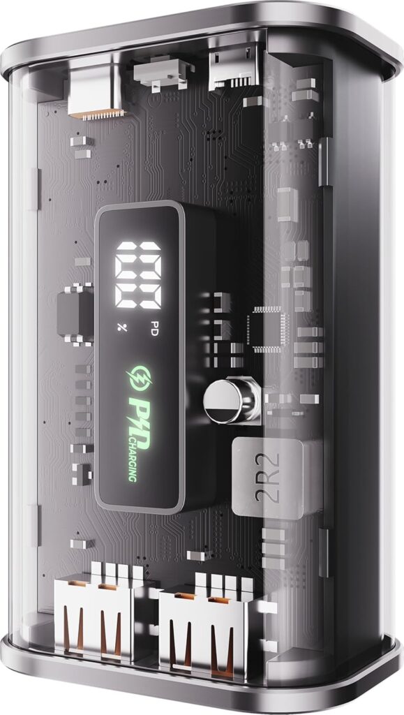 itel Star 110F 10,000mAh Powerbank | Transparent Design | 22.5W Fast Charging | AIOT Device Compatible | LED Display | Multiport Output & Input | Type-C & Micro USB | for Android, iPhone | Black