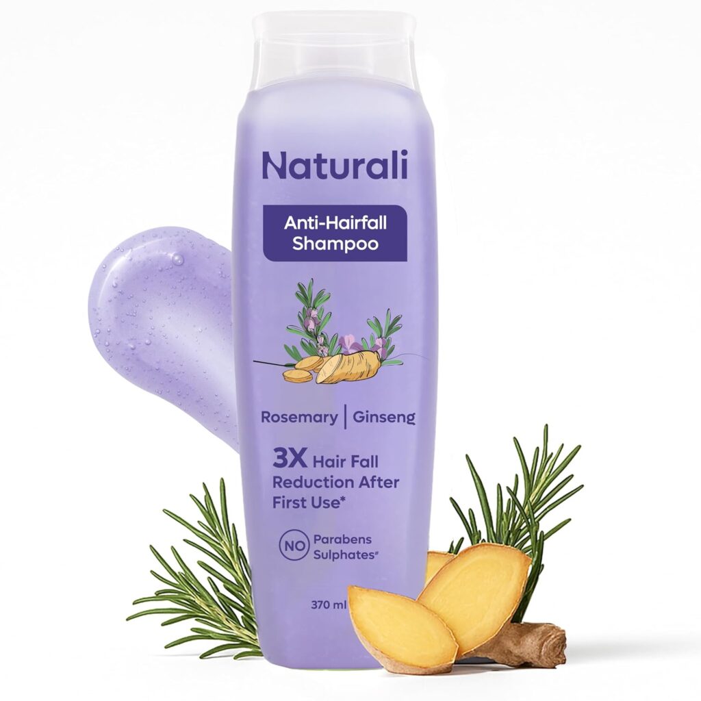 Naturali Anti Hairfall Shampoo | 3x Hair fall Control | With Rosemary, Biotin and Ginseng | No Sulfate No Paraben | Rosemary Shampoo for Hair Growth | 370 ml