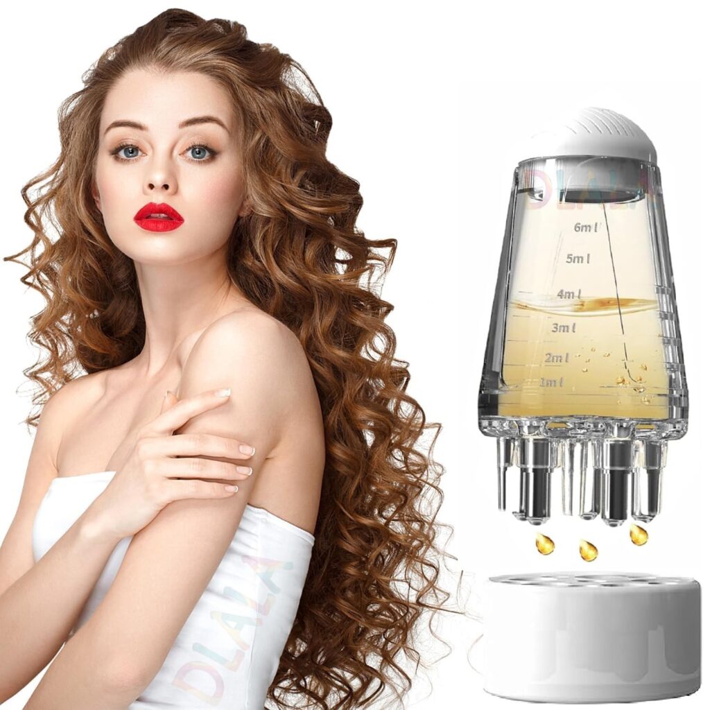 DLALA 1-Hair Oil Applicator with 6ml Tank, 5 Ball Heads, 6 Massage Teeth for Scalp Massage, Anti Hair Loss Lotion Dispenser, Scalp Massager for Essential Oil for Hair Growth (Unscented)