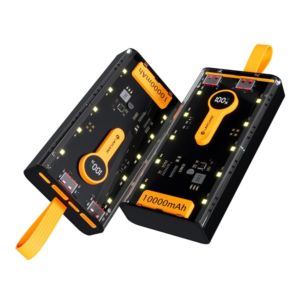 Lapcare Bolt I 10000mAh Powerbank | 22W PD Fast Charging | Transparent | LED Indicator | USB Type-C Input & Dual USB Ports | Dynamic Display |Smart Chip Protection | Low Power Consumption -USB Type C