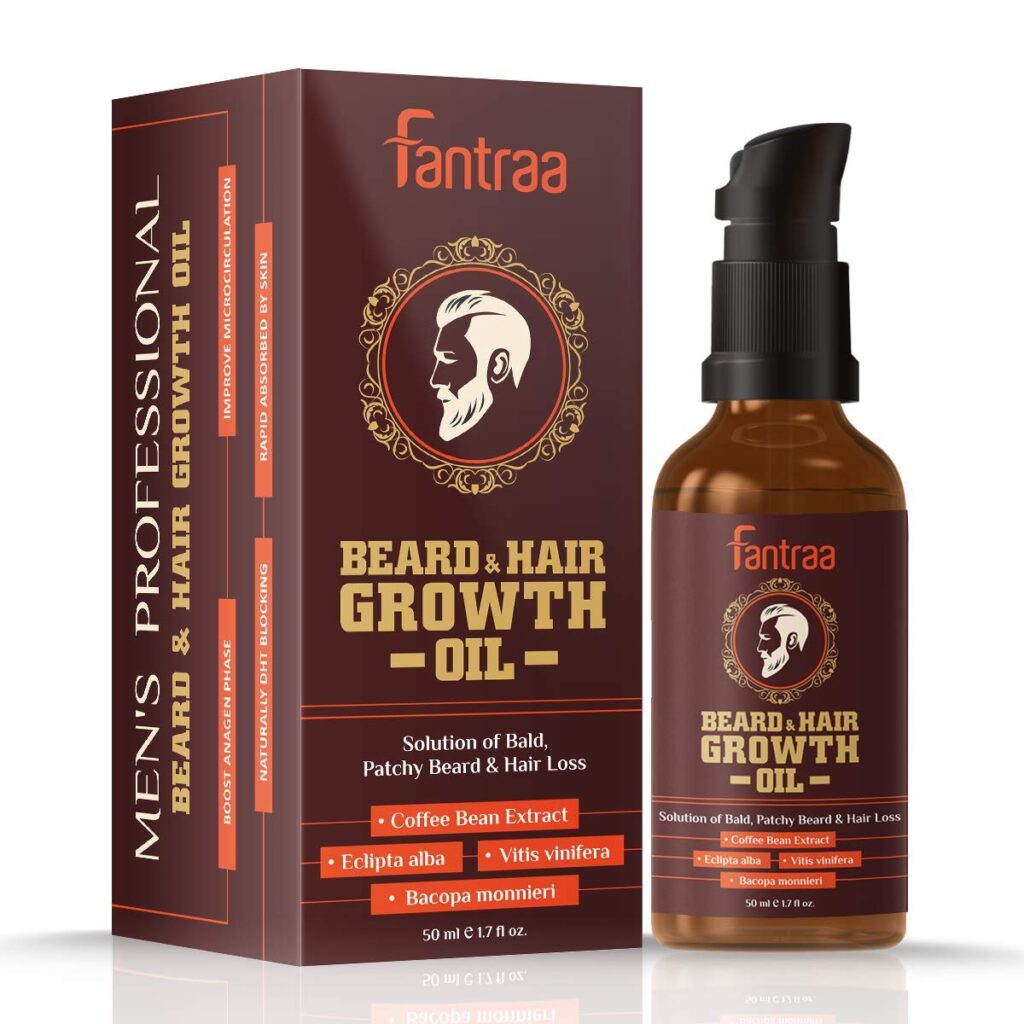 Fantraa Beard and Hair Growth Oil - for faster Growing and good looking thicker beard | Patchy and Uneven Beard | Natural Ingredients Only | No Harmful Chemicals | Non Sticky (50ml)