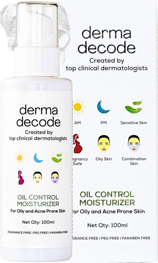 Derma Decode Oil Free Moisturizer for Face Oily Skin, Gel Moisturizer for Oily Skin with 3% Betaine, Cucumber Extract, Perfect in Acne Prone Women and Men, Non Comedogenic, 100ml