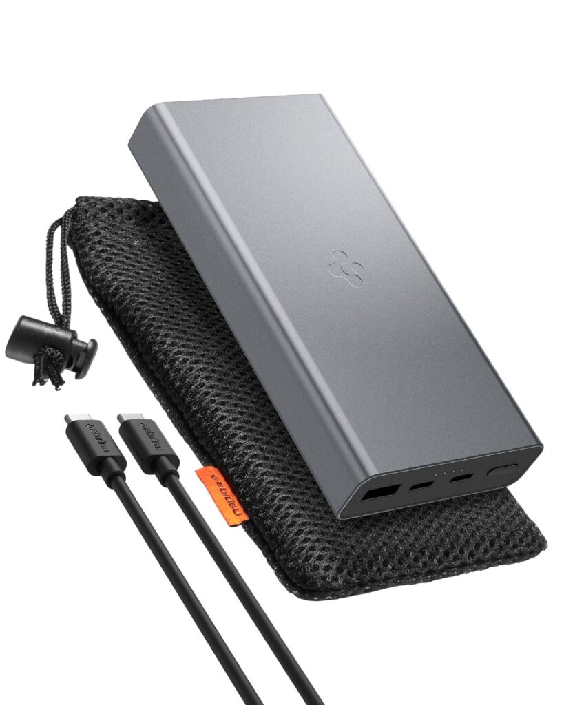 Spigen ArcPack 20000mAh Power Bank, PD3.0, PPS, Fast Charging, 30.0W Max Output, 2 Type-C Ports, 1 USB-A Port - (Aluminum, Dark Silver)