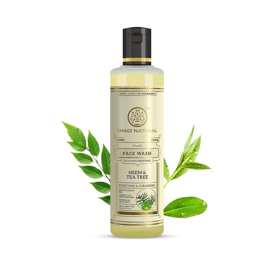Khadi Natural Neem & Tea Tree Herbal Face Wash | Controls Acne and Promotes Glowing Skin | Paraben, Sulphate Free | Suitable for All Skin Types | 210ml