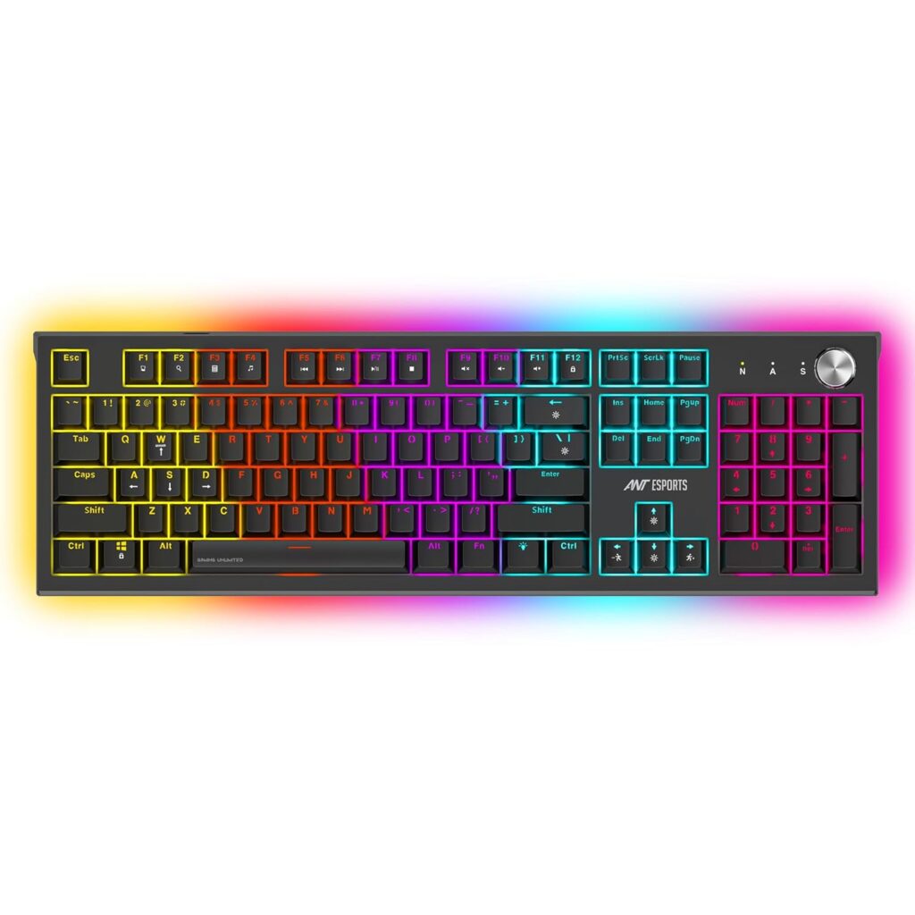 Ant Esports MK1850 Mechanical Wired Gaming Keyboard Blue Switch Hot-Swap Mech Keyboard with Volume Knob 17 Modes RGB Backlit Full Keys Anti-Ghosting,Dual Colour Injection Moulded Key capsfor PC-Black