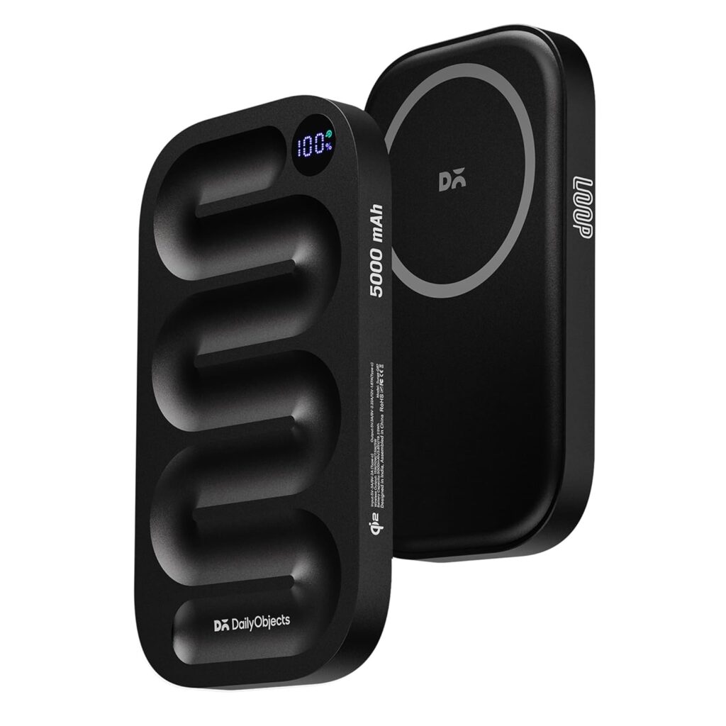 DailyObjects Loop Qi2 Certified Mag-Safe Compatible Aluminium Wireless Power Bank|5000 Mah|Fast Charging 20W| Compatible with Samsung/OnePlus/iPhone 12/13/14/15/16/Pro Max|Sleek & Light - Black