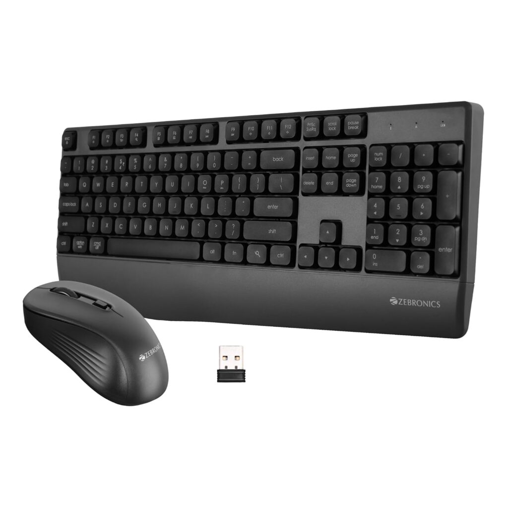 ZEBRONICS Companion 202 2.4GHz Wireless Keyboard & Mouse Combo, 104 Keys, Copilot AI, 12 Integrated Multimedia Keys, 4 Button Mouse, 1600 DPI, High Precision, Silent Operation (Grey)