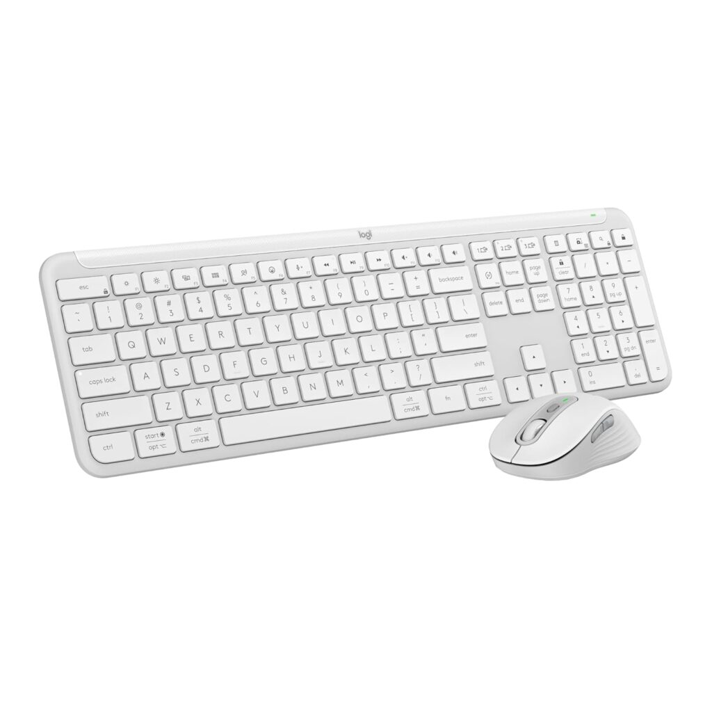 Logitech MK950 Signature Slim Wireless Keyboard and Mouse Combo, Sleek Design, Quiet Typing and Clicking, Switch Across Three Devices, Bluetooth, Multi-OS, Works with Windows and Mac - White