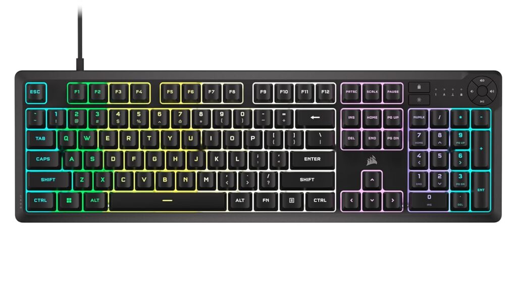 Corsair K55 CORE RGB Gaming Keyboard,Dynamic RGB Backlit Keys,Dust & Spill-Resistant,Six Customizable Macro Keys,Elgato Stream Deck Software Integration,Dedicated Media Keys