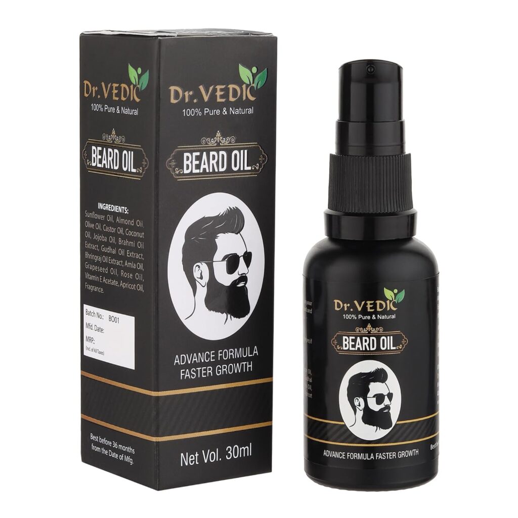 Dr Vedic Beard Hair Growth Oil For Faster Beard Growth And Thicker Looking Beard | Beard Oil For Patchy And Uneven Beard (30Ml) (Pack of 1)