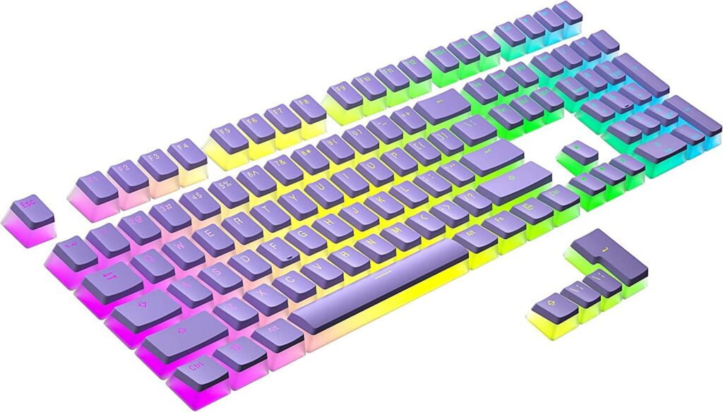 Tobo Pudding PBT Keycaps | 129 Double Shot Translucent ANSI US & ISO Layout | OEM Profile for RGB Mechanical Gaming Keyboard (Purple)