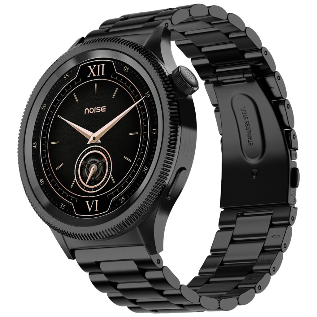 Noise Newly Launched Halo 2 Smartwatch 1.43" AMOLED, 1st Rotating Dial (Axe-Cut Bezel Design), Stainless Steel Build, Menu Transition Animations Effects, BT Calling, Health Suite (Elite Black)
