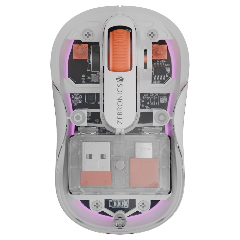 ZEBRONICS Sheer Plus Wireless Mouse, Dual Mode (2.4GHz + BT), Dual Bluetooth, Dual Dongle (USB A & USB C), Upto 3200 DPI, Silent Operation, RGB LED, 4 Buttons, for Mac | Laptop | Computer (White)