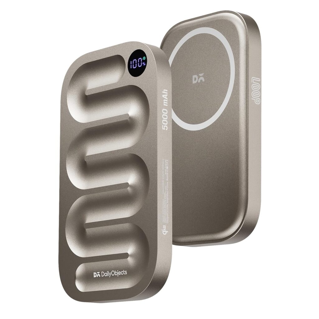 DailyObjects Loop Qi2 Certified Mag-Safe Compatible Aluminium Wireless Power Bank|5000 Mah|Fast Charging 20W|Compatible with Samsung/OnePlus/iPhone 12/13/14/15/16/Pro Max|Sleek & Light- Titanium