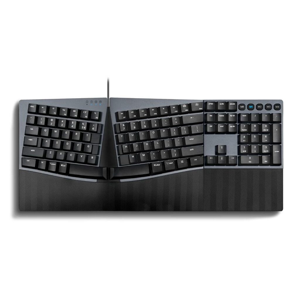 Perixx PERIBOARD-535BR Wired Ergonomic Mechanical Keyboard – Full-Size Split Design with Low-Profile Brown Tactile Switches, Macro-Programmable Keys & Adjustable Palm Rest – Windows/Mac Compatible
