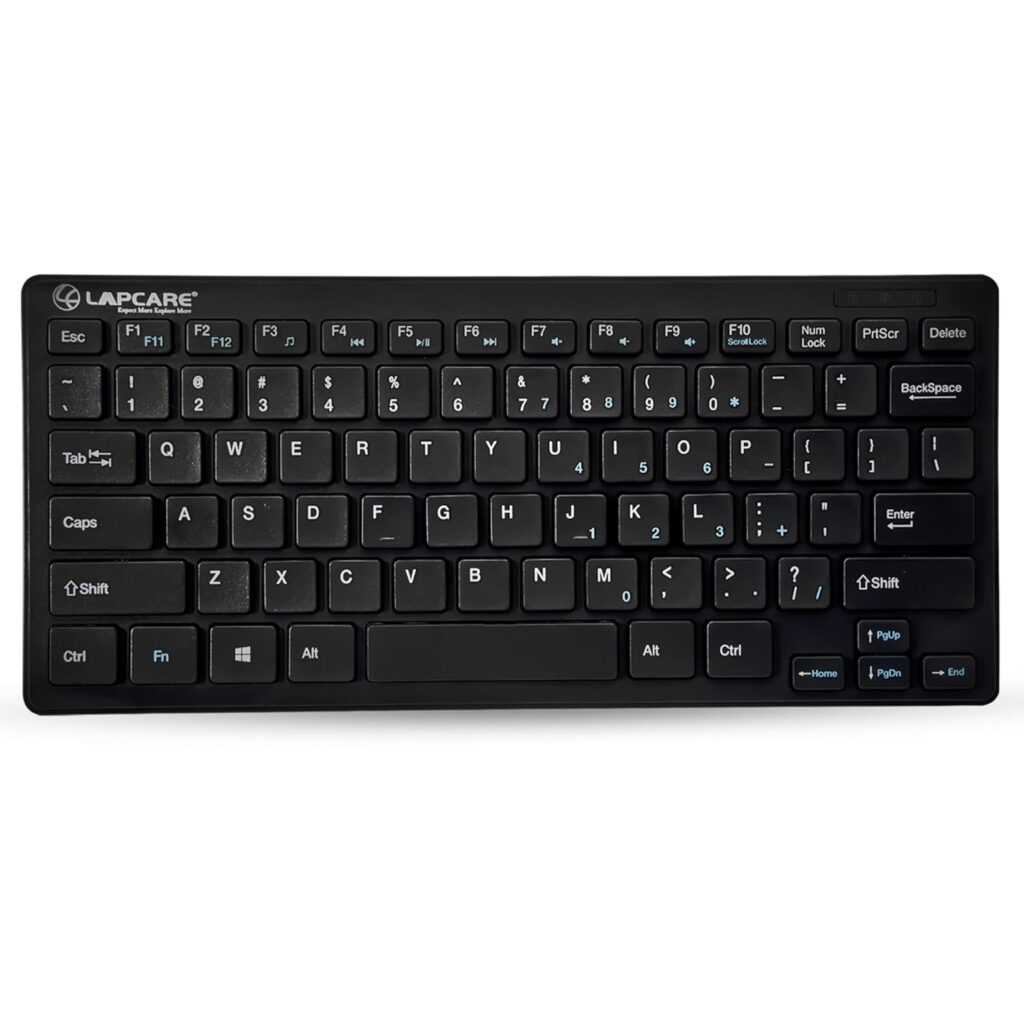 Lapcare D-Lite Plus Wireless Keyboard with 2.4 Ghz & 87 Keys, 8 Million Key Life, Minimalist Design,Compatible Window98, ME, 2000, XP, Windows VISTA/7/8/10,Linux (D-Lite + BLK)+1 Year Warranty, Black