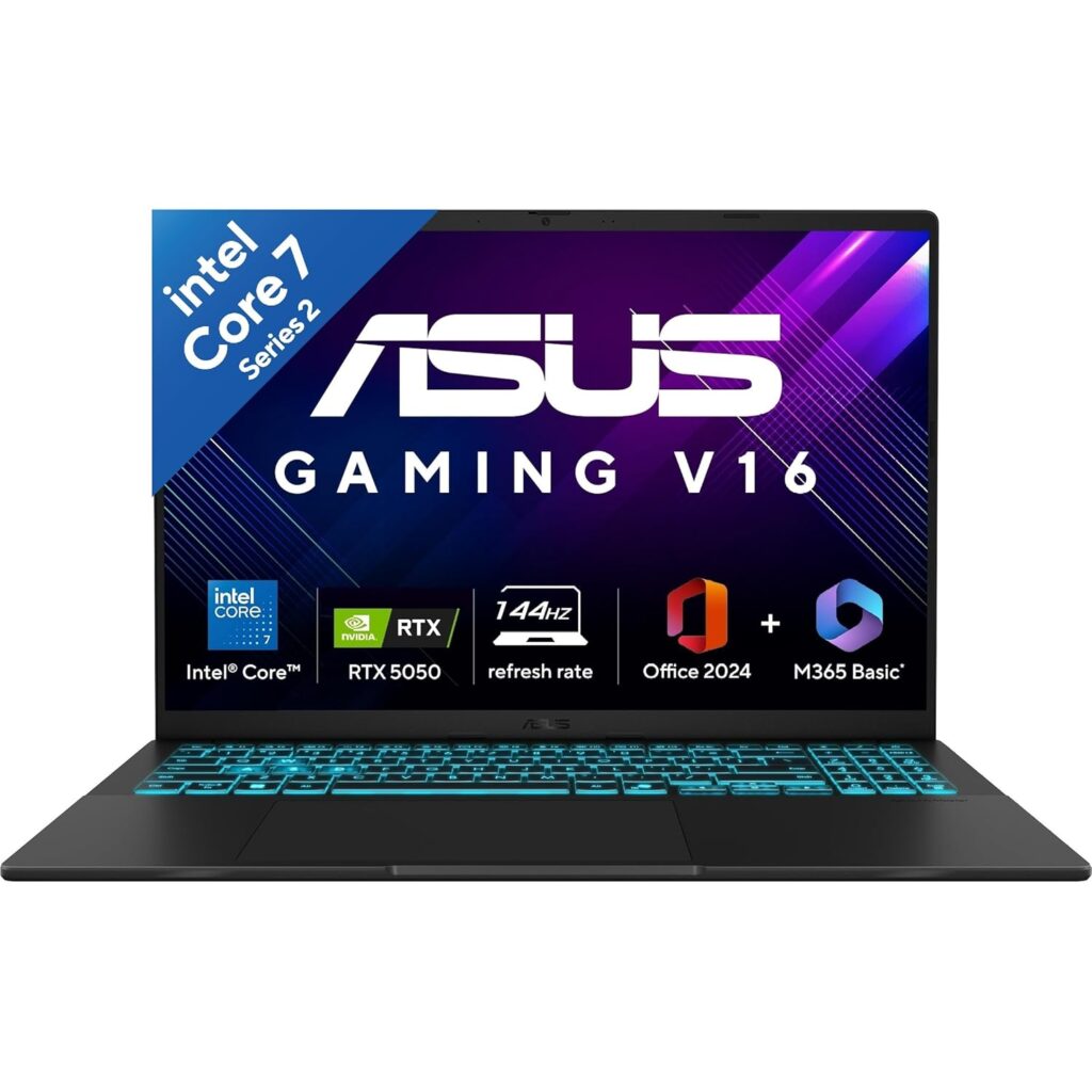 ASUS Gaming V16 (2025), 14th Gen,Intel Core 7 240H Gaming Laptop(RTX 5050-8GB/16GB RAM/512GB SSD/FHD+/16"/144Hz/Backlit Keyboard/Windows 11/M365*/Office Home 2024/Matte Black/1.95 Kg) V3607VH-RP038WS