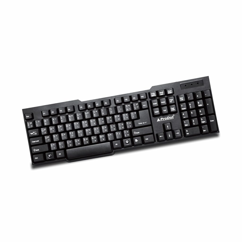 ProDot ProSeries Wired Keyboard with Rupees Symbol | Hindi Devanagari | Made in India | Ergonomic, Spill Resistant Design | 104 Keys | 10M Key Life | 1 Year Warranty | Works with Windows, iOS, Linux