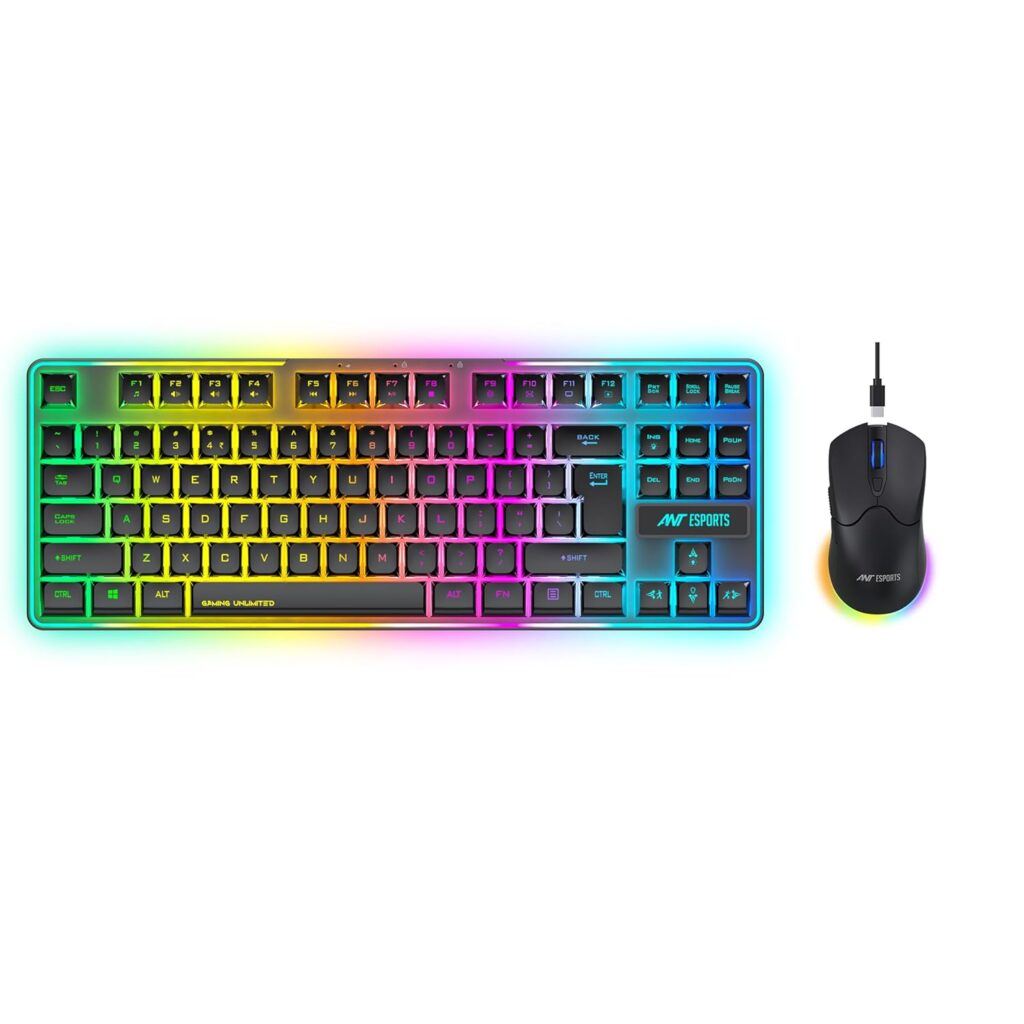 Ant Esports KM730 Pro Gaming Wireless TKL Keyboard Mouse Combo Rechargeable RGB Backlit Tenkeyless Compact 87 Keys 6 Button for Computer Laptop PS4 PS5 - XP/7/8/10 iMac MacBook Xbox one X – Black